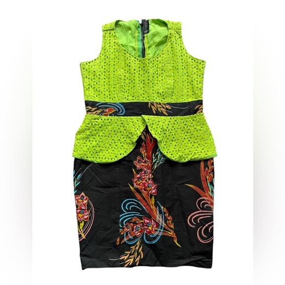 Caps & Sagz by Jazz Effect Green Peplum Dress • MIDI Two-Tone Sleeveless… - Picture 1 of 8